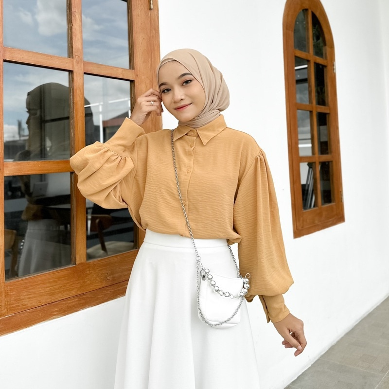 Kemeja Blouse Crinkle Wanita Lengan Panjang Bw04