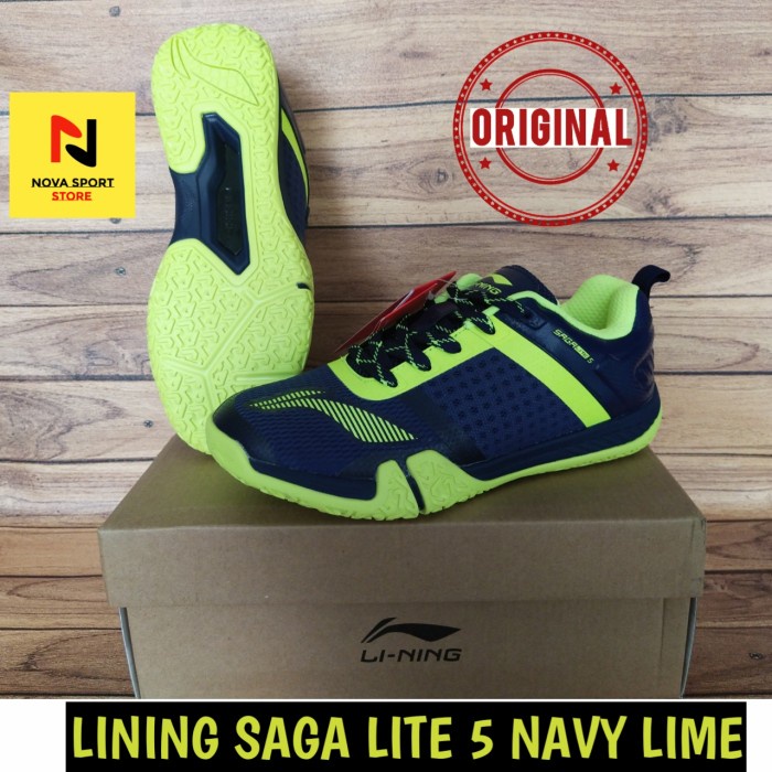 {MentariStore} SEPATU BADMINTON LINING SAGA LITE 5 - navy lime Limited