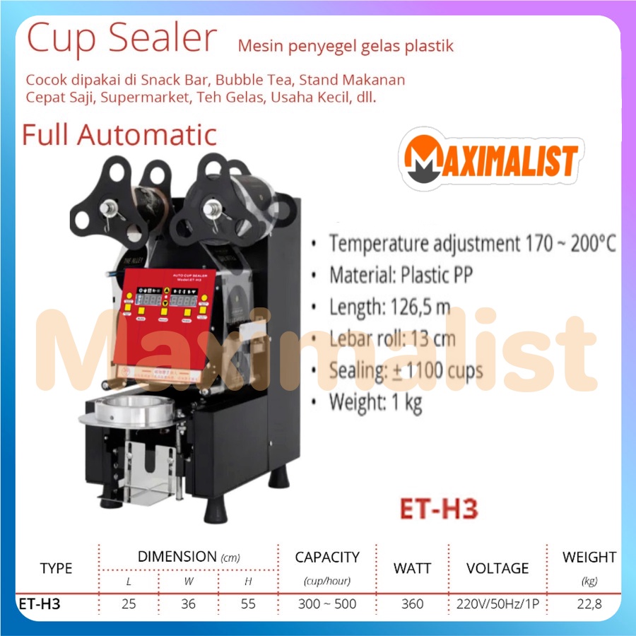 ETON ET-H3 FULL AUTOMATIC Cup Sealer Mesin Penyegel Gelas Cup Plastik / Mesin Cup Sealer Gelas Otoma