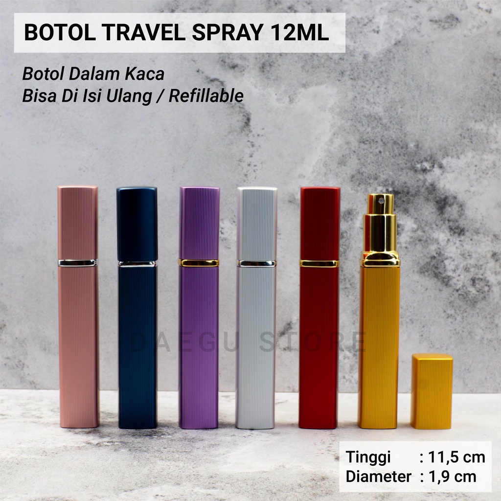 Travel Size Spray 12ml Botol Parfum Kaca Mini Casing Metal Refillable