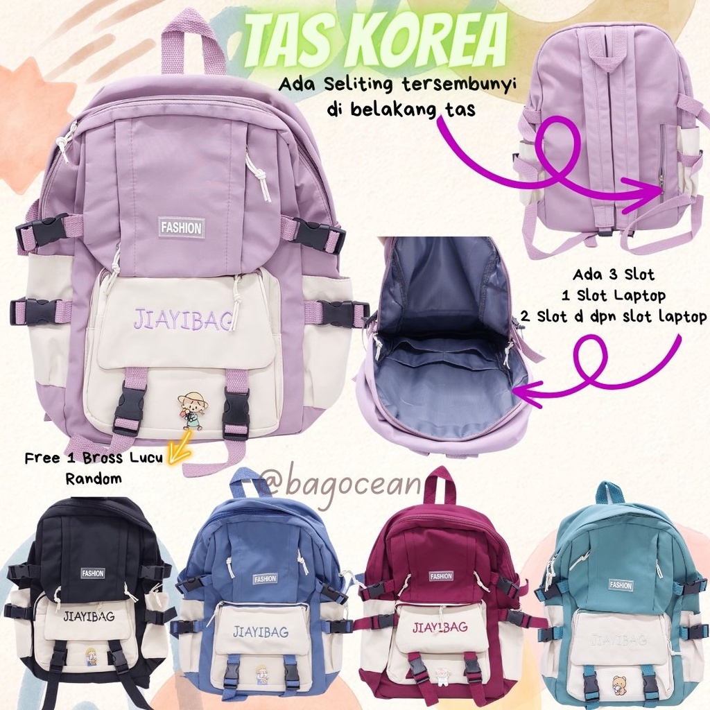 Stylish Korean Bagpack New Arrivals / Tas Korea TERMURAH Original / Tas Waterproof Hadiah Boneka  / Ransel Korea sekolah SD SMP SMA KULIAH /  Tas punggung anti hujan gratis boneka / Backpack School