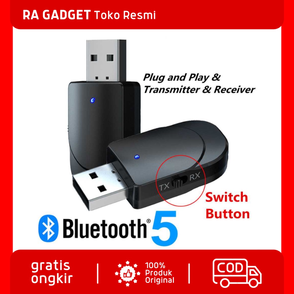 2 in 1 USB Audio Bluetooth 5.0 Transmitter & Receiver / Usb Penerima Pemancar Bluetooth Blutut Music