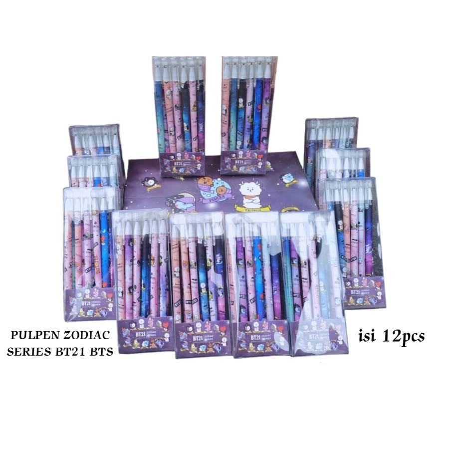 Pulpen BT21 Ball Pen Bisa Dihapus Karakter BT21 Zodiac Series 12 Pcs