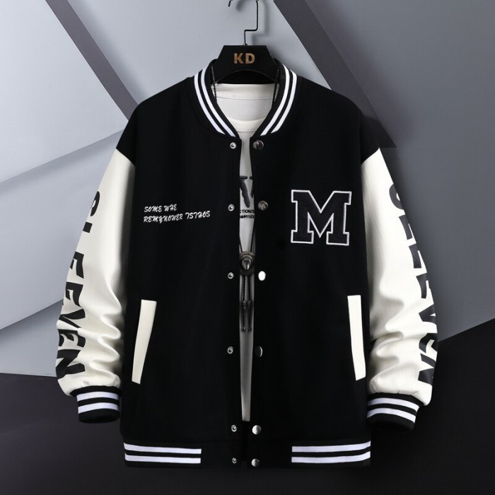 Jaket Bomber Varsity Baseball Pria Wanita Jumbo Big Size XL XXL - 6XL - HITAM PUTIH, S Termurah G9O9