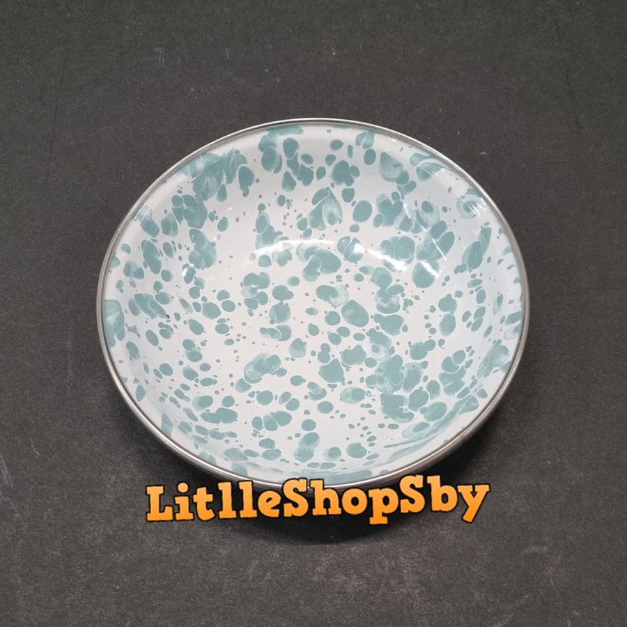 Bowl Mangkok Mini Lepek Cekung Tosca Biru Blirik Loreng 11cm Enamel