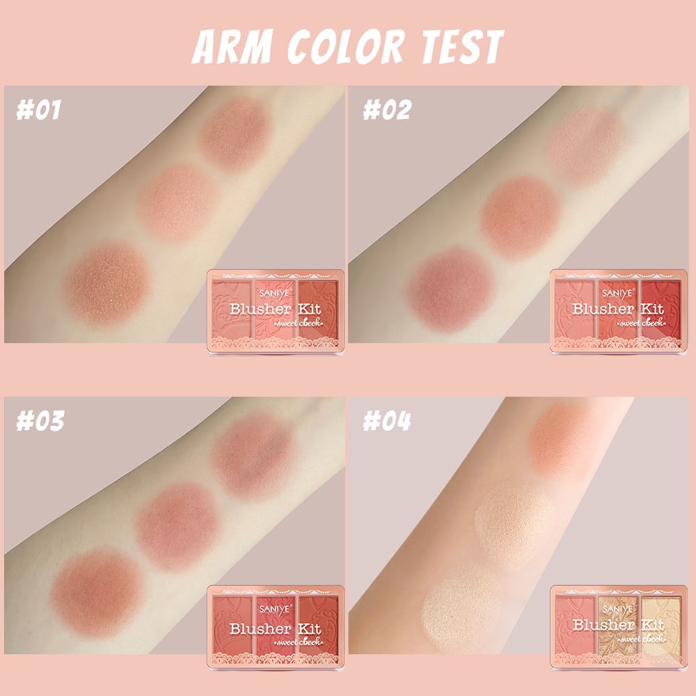 SANIYE BPOM 3 Warna Blush On Glitter Highlighter Palette Multi Fungsi