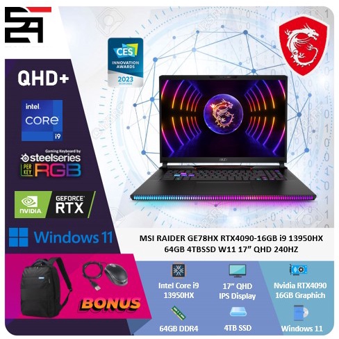 MSI Raider GE78HX RTX4090-16GB i9 13950HX 64GB 4TB SSD W11 17 Inchi QHD 240Hz