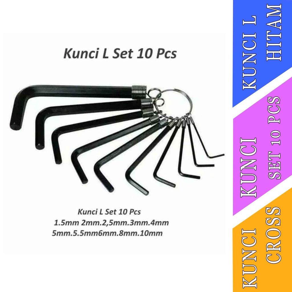 Kunci Cross- Kunci L Hitam- Bend Wrench Set- Kunci Set 10pcs