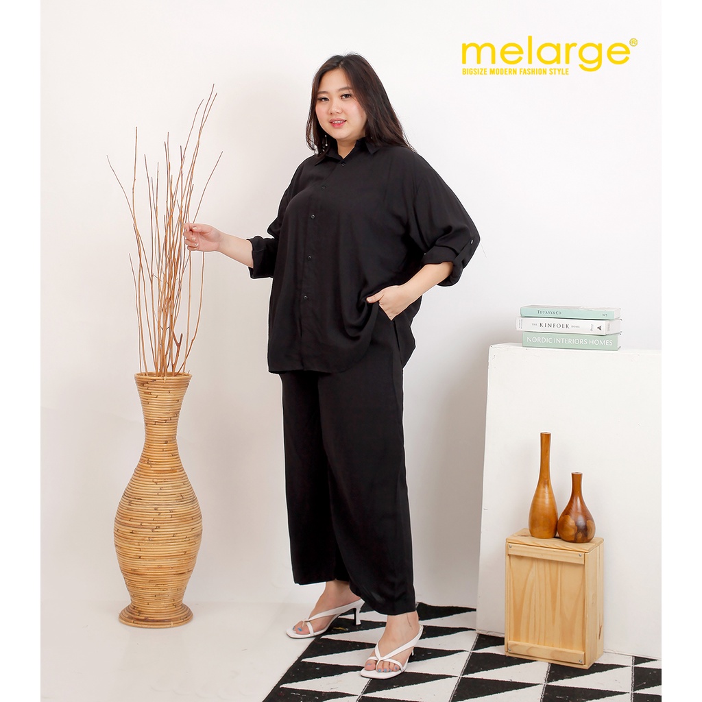 MELARGE - Stelan Katun Rayon Polos Ukuran Jumbo Wanita Bigsize Warna Hitam