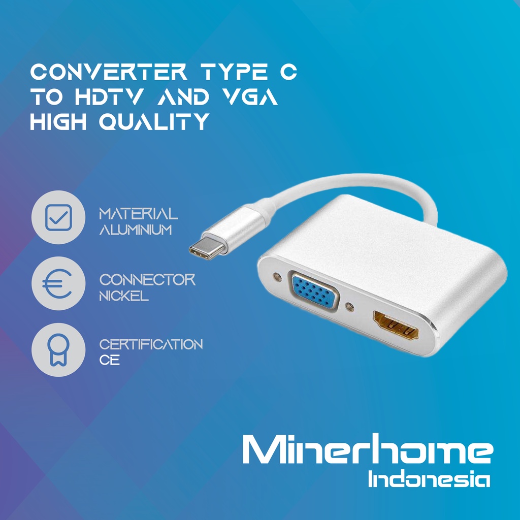 Converter Type C to HDMI Female VGA Female High Quality