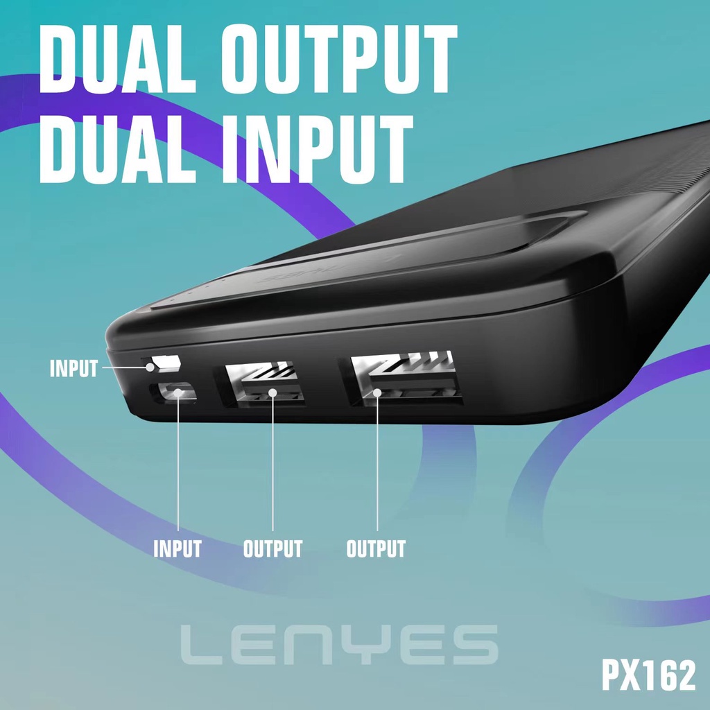 POWERBANK LENYES PX-162 10000MAH 2 USB PORTABLE POWER BANK PX162 by.sultan
