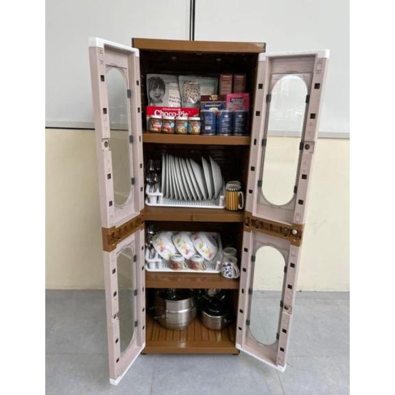 LEMARI PLASTIK DAPUR CLUB GRAND MINI RAK 4 SUSUN KACA + 2 RAK PIRING / LEMARI RAK PIRING CLUB GRAND 