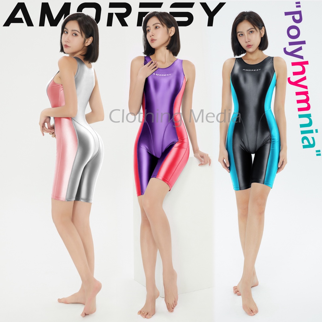 AMORESY Jumpsuit Glossy Premium Sepaha Silky Elastis Bodysuit Wanita Halus