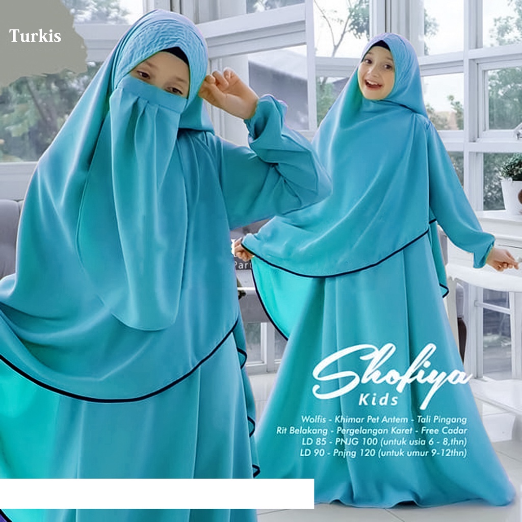 Gamis Anak Shofiya Kids Gamis Remaja Syar'i Wolfis Alandra Set Jilbab Dan Cadar Original Aiisha