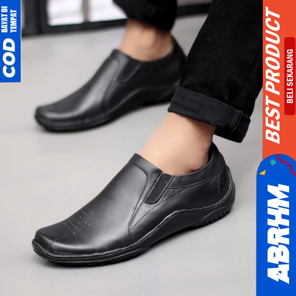 ABRHM DILBA Sepatu Slip On Pria Sepatu Pria Casual Kulit Asli Sepatu Kasual Pria Pantofel Kerja Kuliah Semi formal Original Kekinian Murah Terlaris