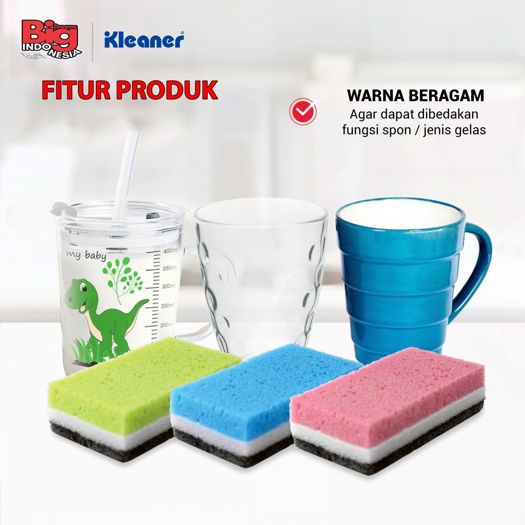 Spons Cuci Gelas 5 Pcs Warna Sponge Sabut Cuci Serbaguna Kleaner GSH002