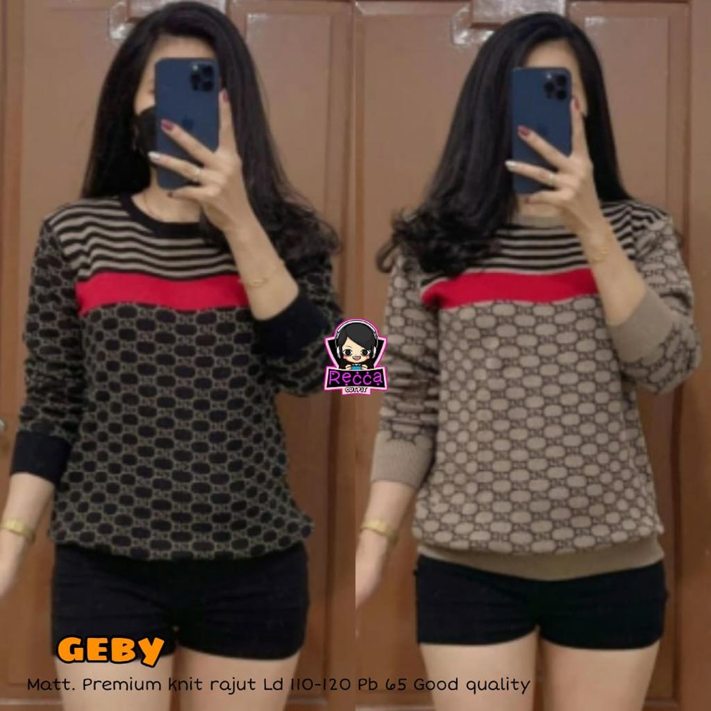 Baju Atasan Blouse Wanita Sweater Rajut Import LD 110 120 Geby Bahan Premium Adem Halus Tebal Recca