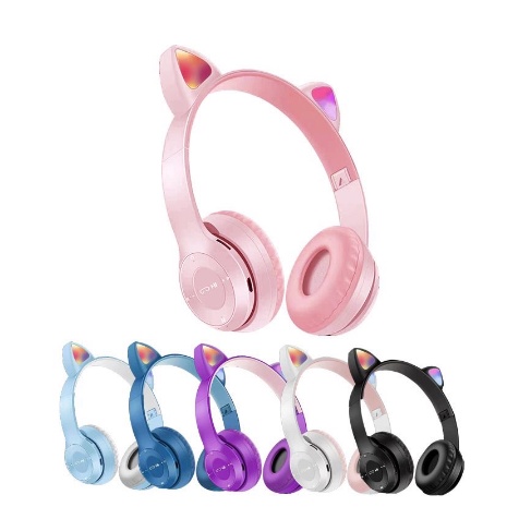 Headset bluetooth gaming kucing cat android led ada mic murah wireless headphone  with mic