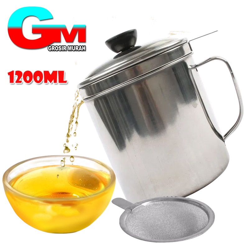 Oil Pot Saringan Tempat Minyak 1000ml Stainless Steel