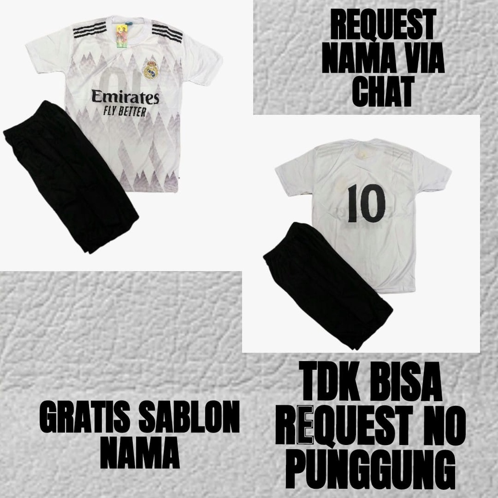 SETELAN BAJU BOLA ANAK REALMADRID PUTIH USIA 0-12THN