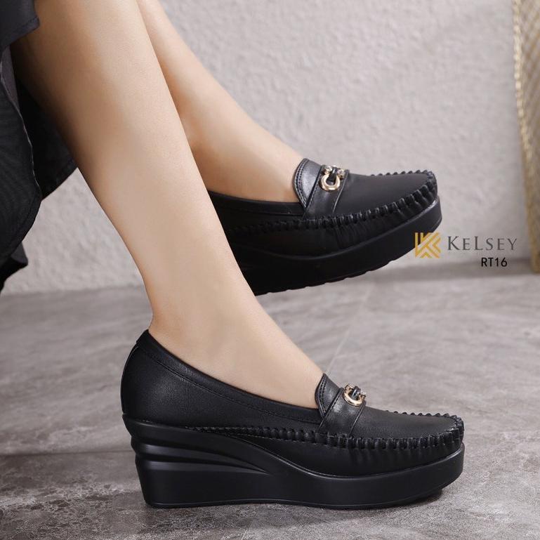 BEST PRODUCT Kelsey Sepatu Wedges Wanita Sepatu Kerja Kulit Wesges 6,5cm RT16