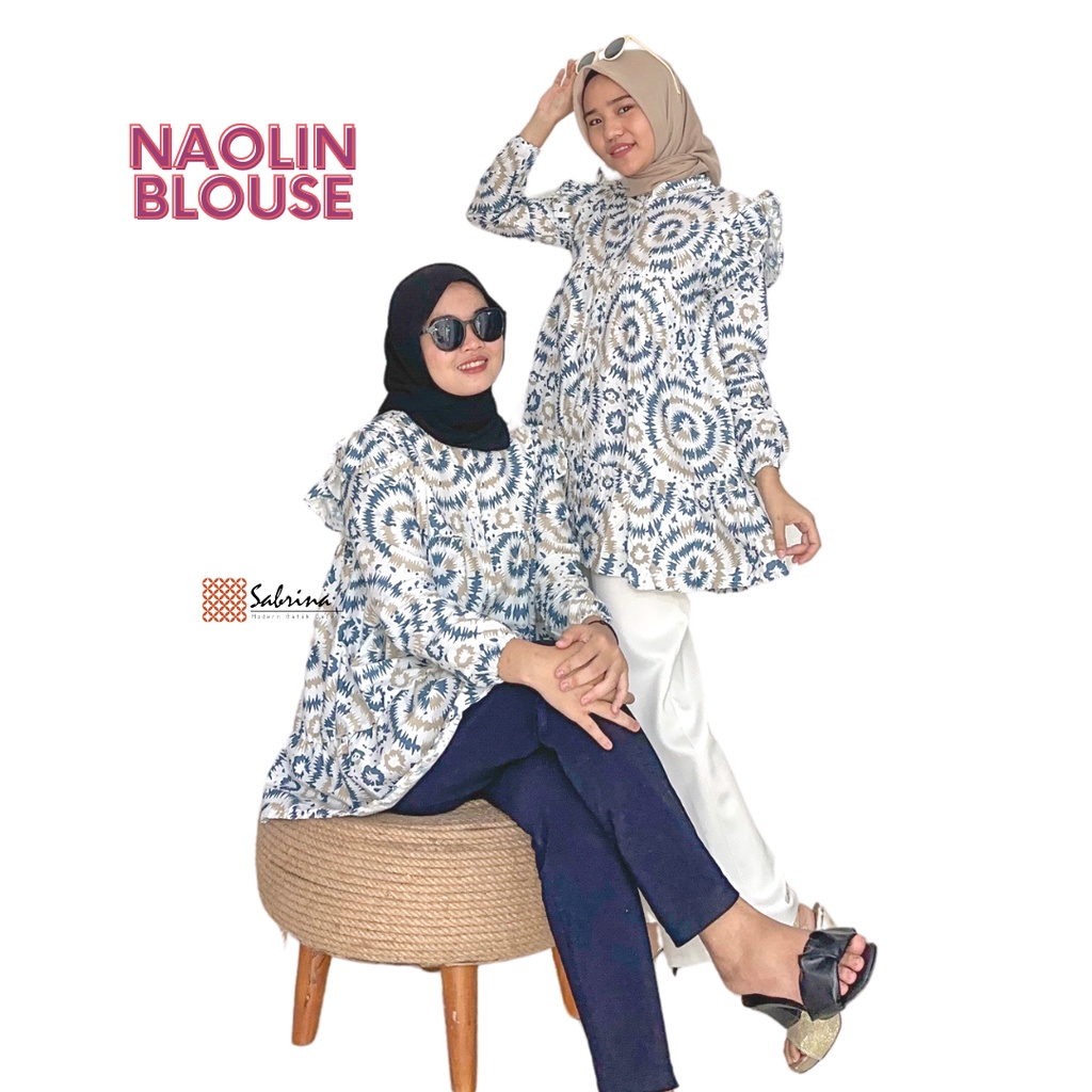 BLOUSE BATIK NAOLIN Atasan Batik Kerja Kantor Wanita Katun Pastel Ruffle Rampel Modis Modern Kekinian Batik Cewek