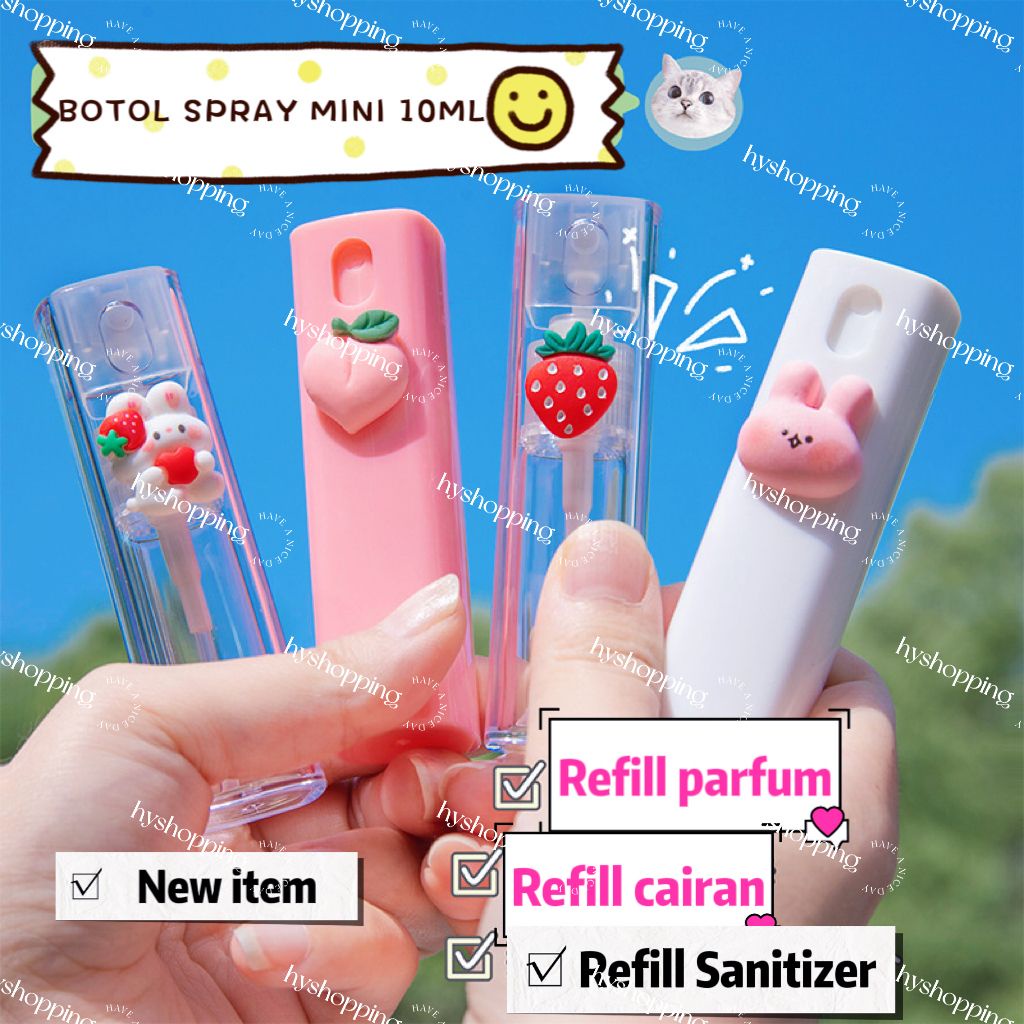Botol Spray Mini Portable 10ml Motif Kartun Lucu Untuk Desinfektan / Alkohol / Makeup / Kosmetik