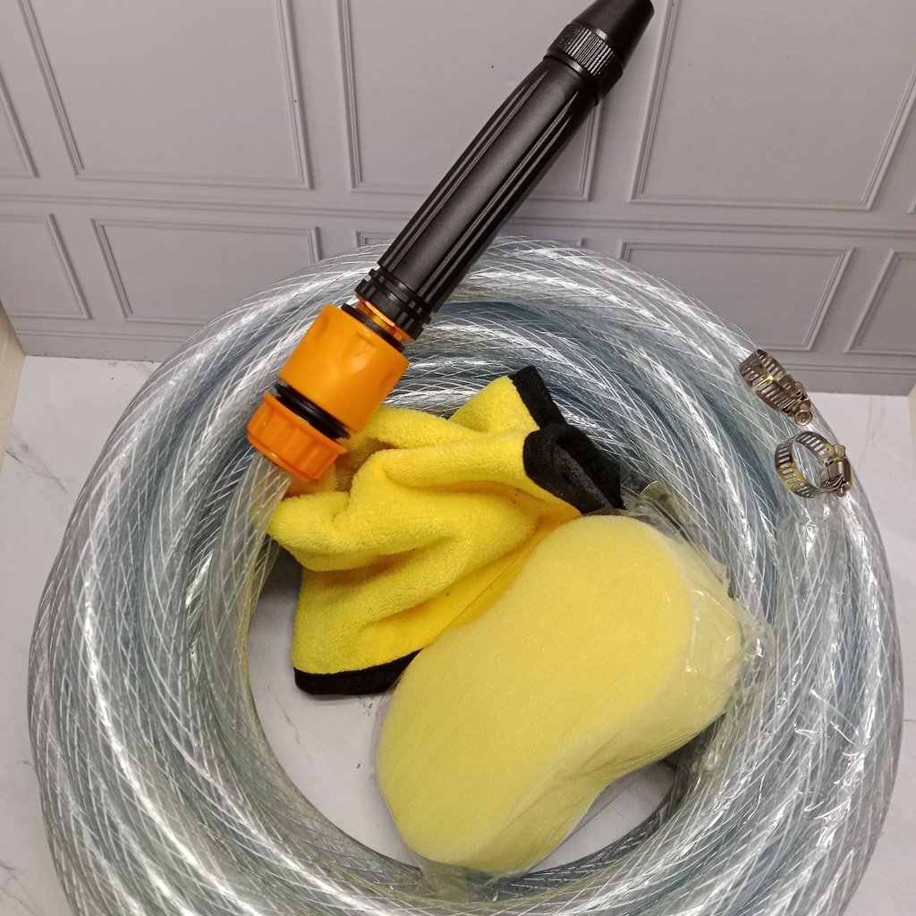 Set Alat Cuci Motor Mobil Steam + Selang Bening 1/2 Inch Free Lap Kuning & Spon Cuci Nya