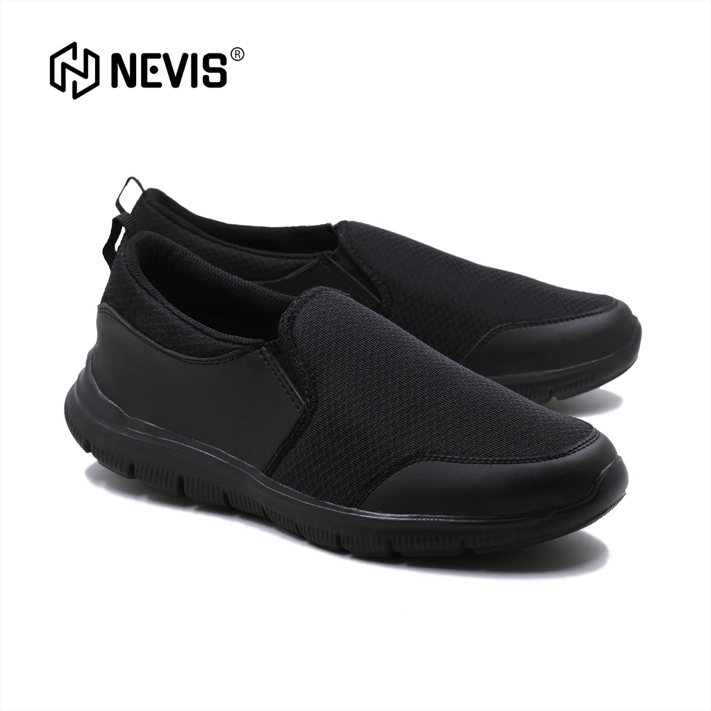 Sepatu Slip On Slop Pria Original Nevis NVS 87 Sepatu Jumbo Big Size 39-46 Sepatu Sport Olahraga Santai Sekolah Full Black Hitam Polos