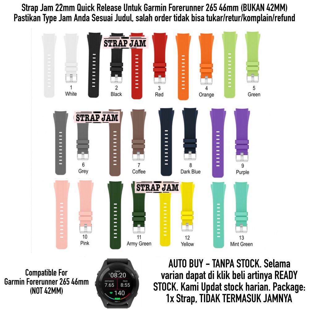 M46 Tali Jam Tangan Garmin Forerunner 265 46mm - Strap 22mm Rubber Dengan Pangkal Melebar