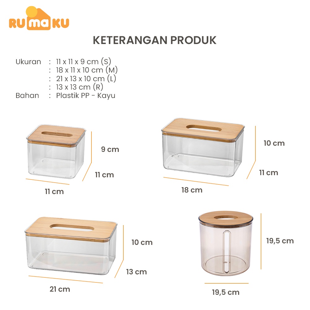 Rumaku Tempat Tisu Roll Bulat Kotak Penyimpanan Tissue Tabung Transparan Tutup Kayu Minimalis