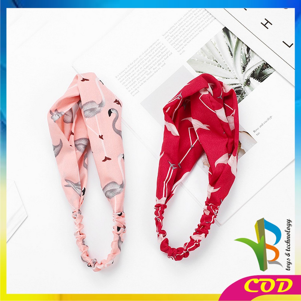 RB-C66 Bandana Kain Turban Simpul Wanita Bando Korea Motif Flamingo Animal / Bendo Karet Karakter Hewan Korean Style Import