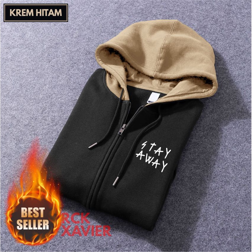 SWEATER HOODIE ZIPPER Pria Wanita STAY AWAY Bahan Fleece Tebal