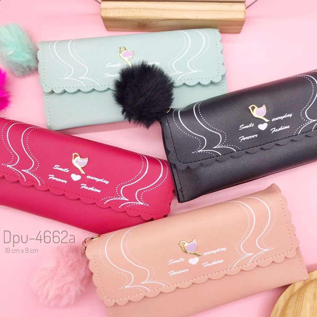 dompet panjang pom pom burung lentik dompet wanita POBU import wallet