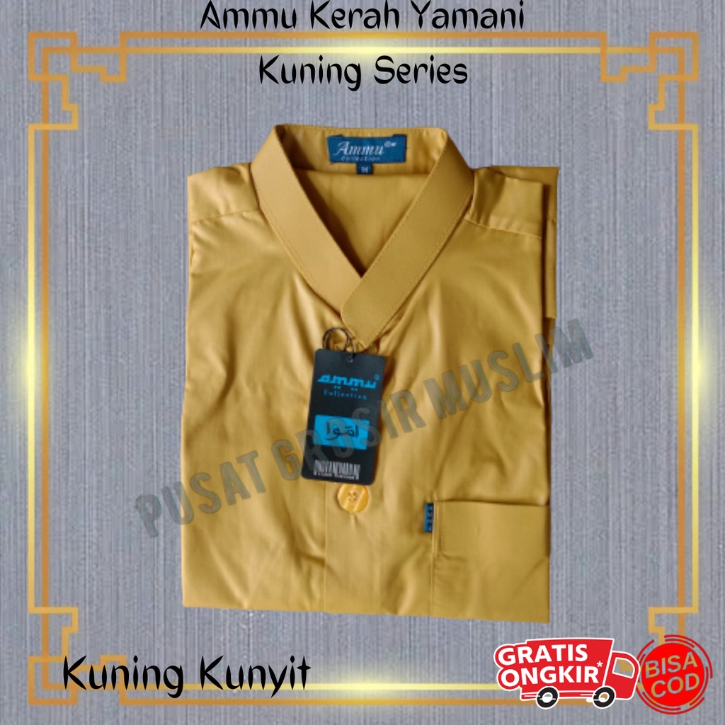 Promo Baju Koko Ammu Dewasa Kerah Yamani Kuning Series Termurah !!!