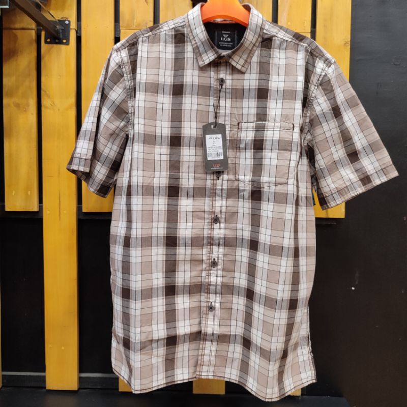LGS ORIGINAL 009 Atasan Kemeja Pria Motif Kotak Lengan Pendek