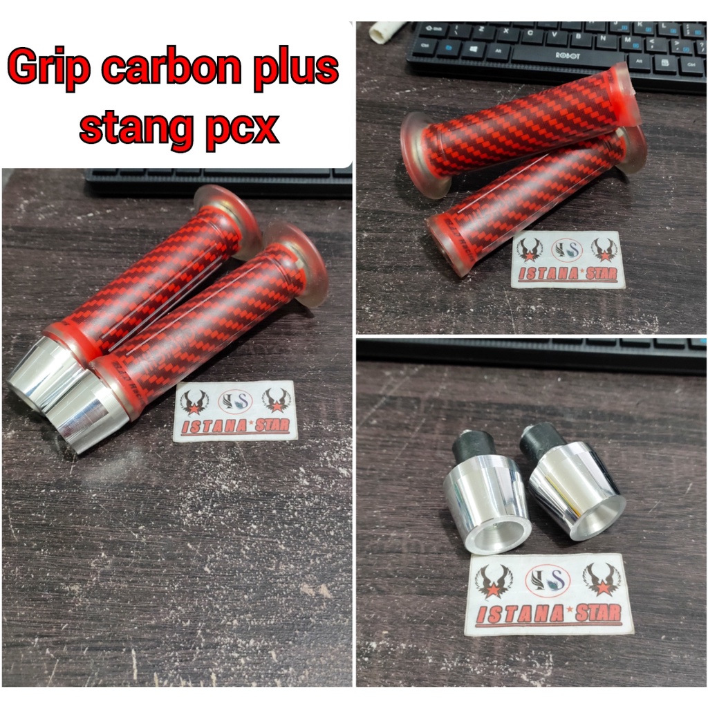 Handgrip Handfat Sarung Gas Carbon Import + Jalu PCX Full CNC Universal MERAH