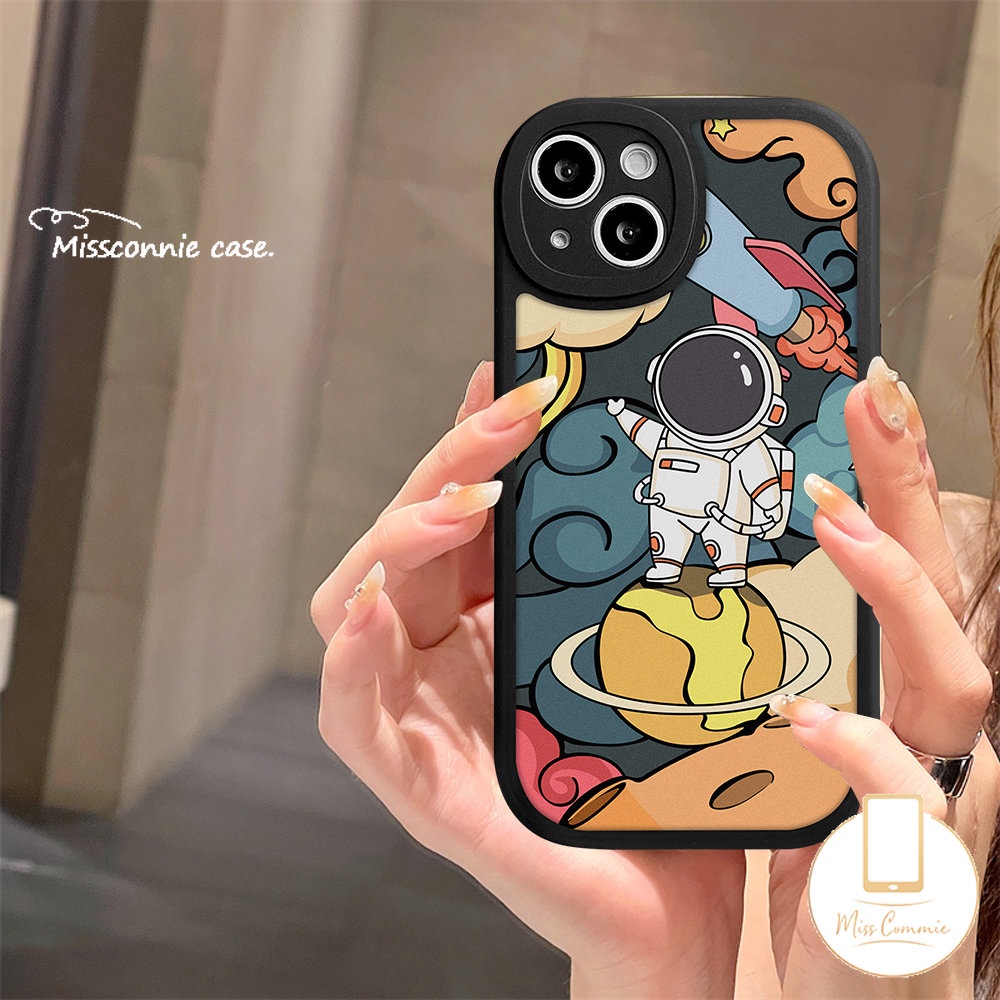 Casing Ponsel Tpu Lembut Astronot Kartun Lucu Kompatibel Untuk iPhone 7Plus 11 14 13 12 Pro Max XR X7 6 6s 8 Plus XS Max SE 2020 Trendi Merek NASA Oval Lens Back Cover