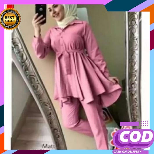 Baju Muslim Oneset Wanita Terbaru 2023 Setelan Idul Fitri 2In1 Pakaian Lebaran Korean Style Atasan C