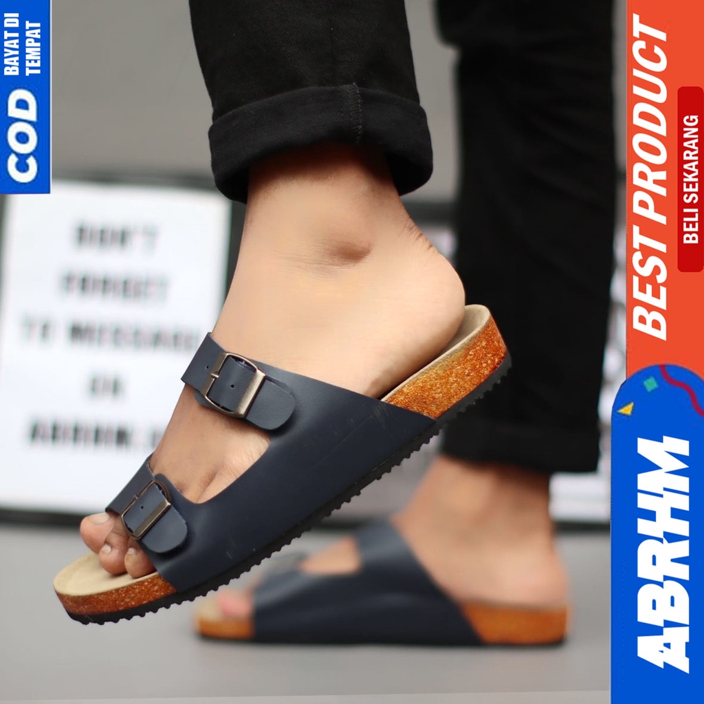 ABRHM x HIRO Sandal Slide Pria Sandal Slop Pria Kulit Pu Sendal Selop Cowok / Cowo Keren Kekinian