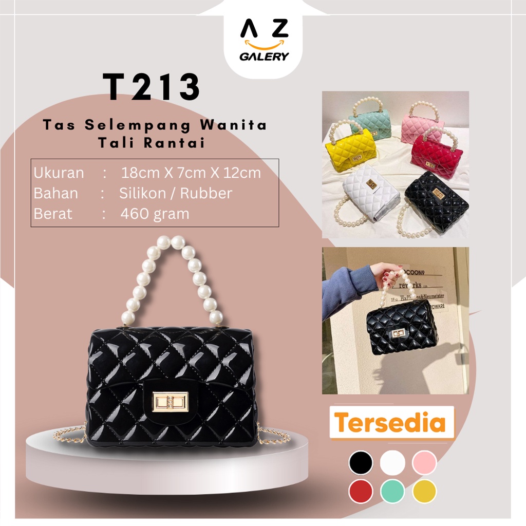 Tas Slempang Mini Dengan Mutiara Bahan Jelly Glossy Tas Pesta Wanita Gaya Korea as Slingbag Jelly Glossy Kecil Rantai Fashion Wanita Murah Azgalery T213