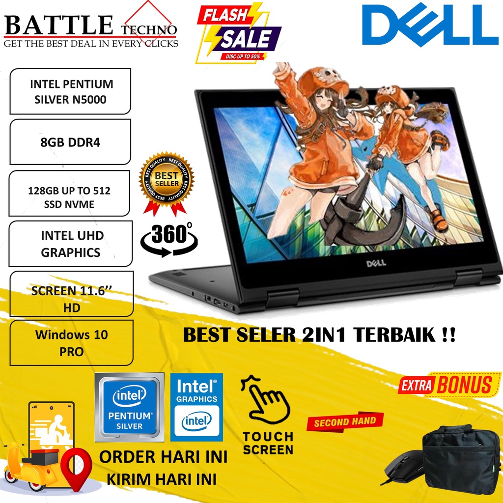 Laptop Murah Dell Latitude 13 3390 2IN1 Pentium Gold 4415U 8GB 256GB Win10 pro original