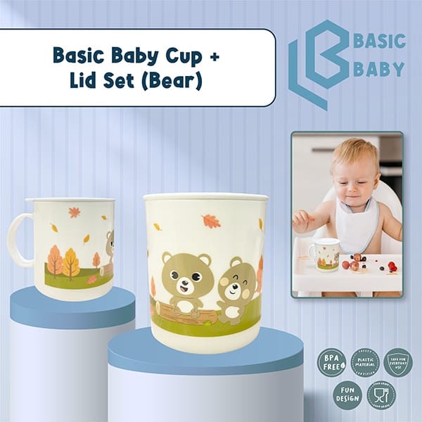 Basic Baby Cup + Lid Set + Tutup Dino &amp; Bear CL01