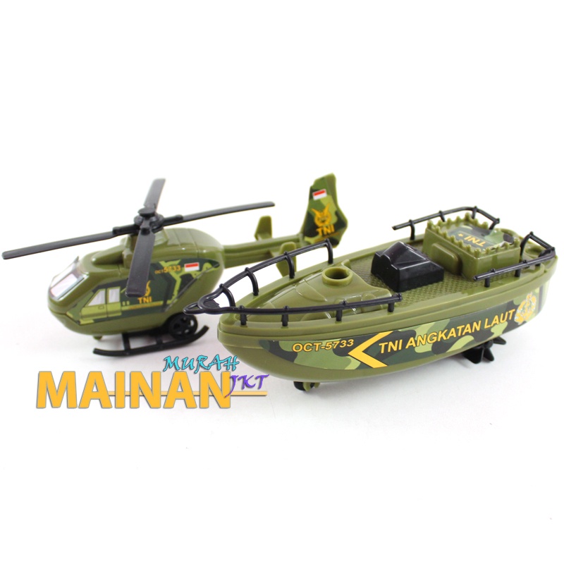 MAINANKEI MAINAN ANAK TEMPUR OCT5733 KORPS MILITER HELIKOPTER DAN PERAHU SPEEDBOOTS 1 KEMASAN ISI 2