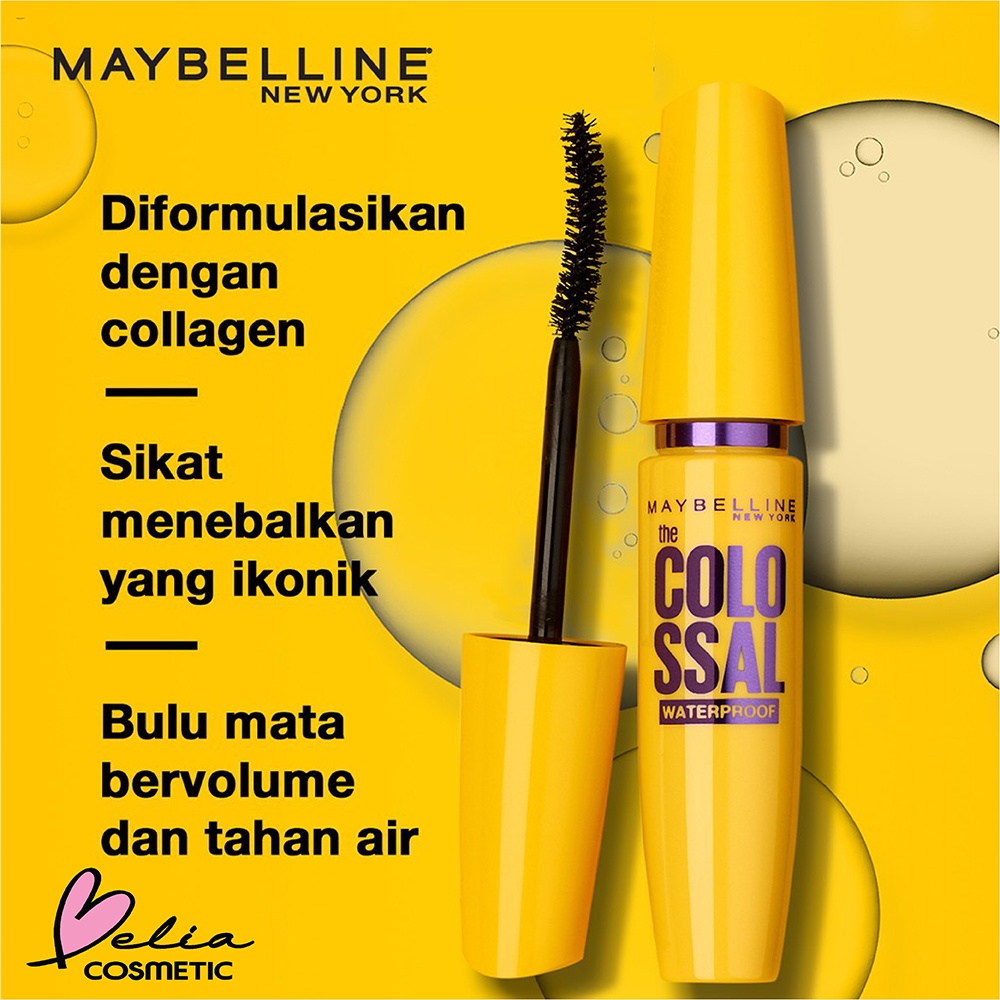 ❤ BELIA ❤ Maybelline Volum Express The Colossal Waterproof Mascara Make up - Black (Dengan Kolagen Formula) | BPOM