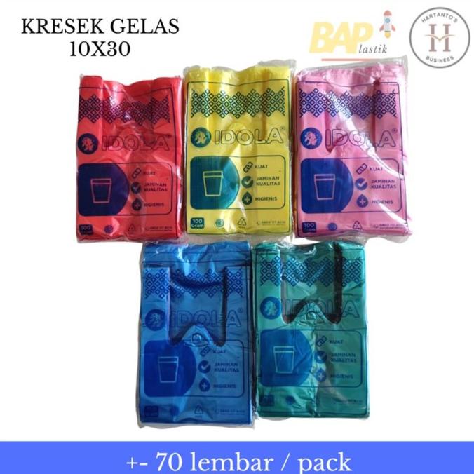 :>:>:>:>] Plastik Kresek Gelas 10x30 Warna Warni Pelangi IDOLA 1 Cup