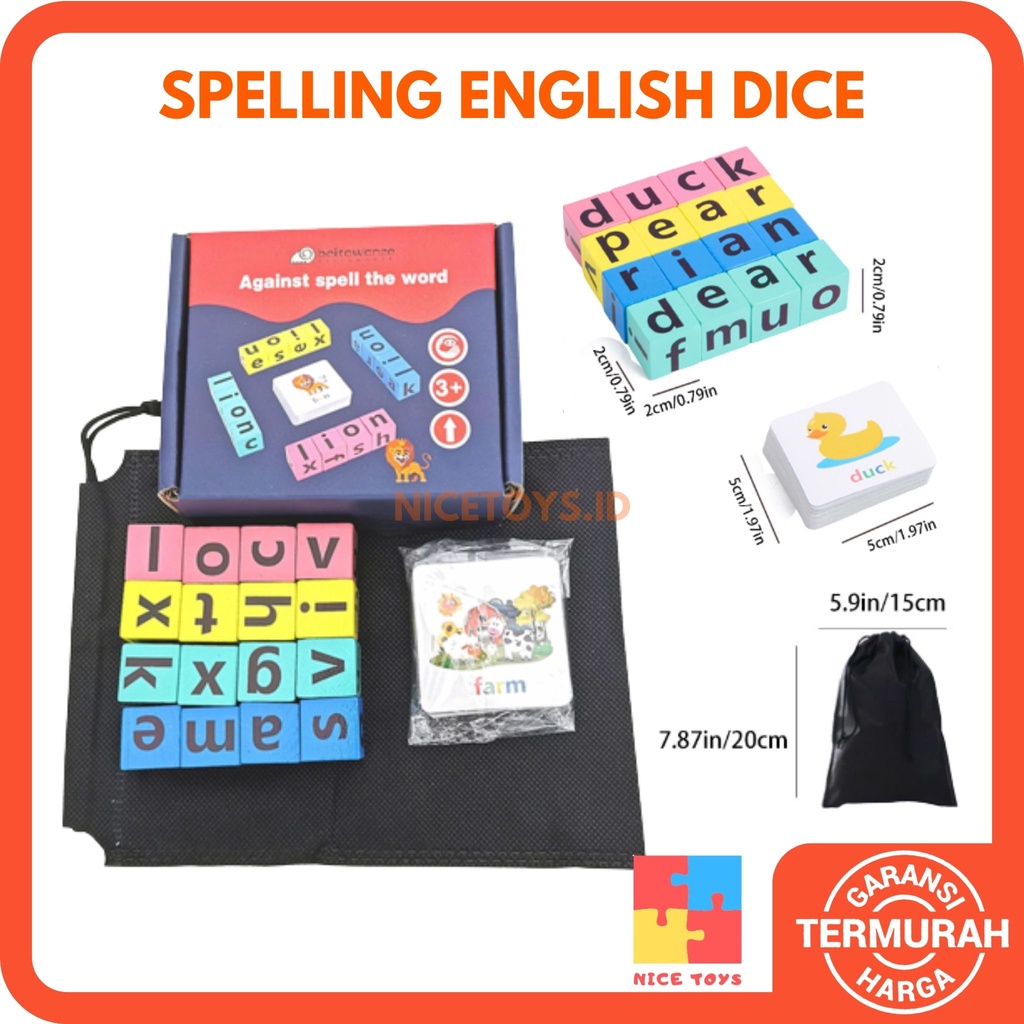 Spelling English Dice Spelling Puzzle Spelling Game Puzzle Kayu Puzzle Edukasi Puzzle Kayu Mainan Edukasi Puzzle Huruf