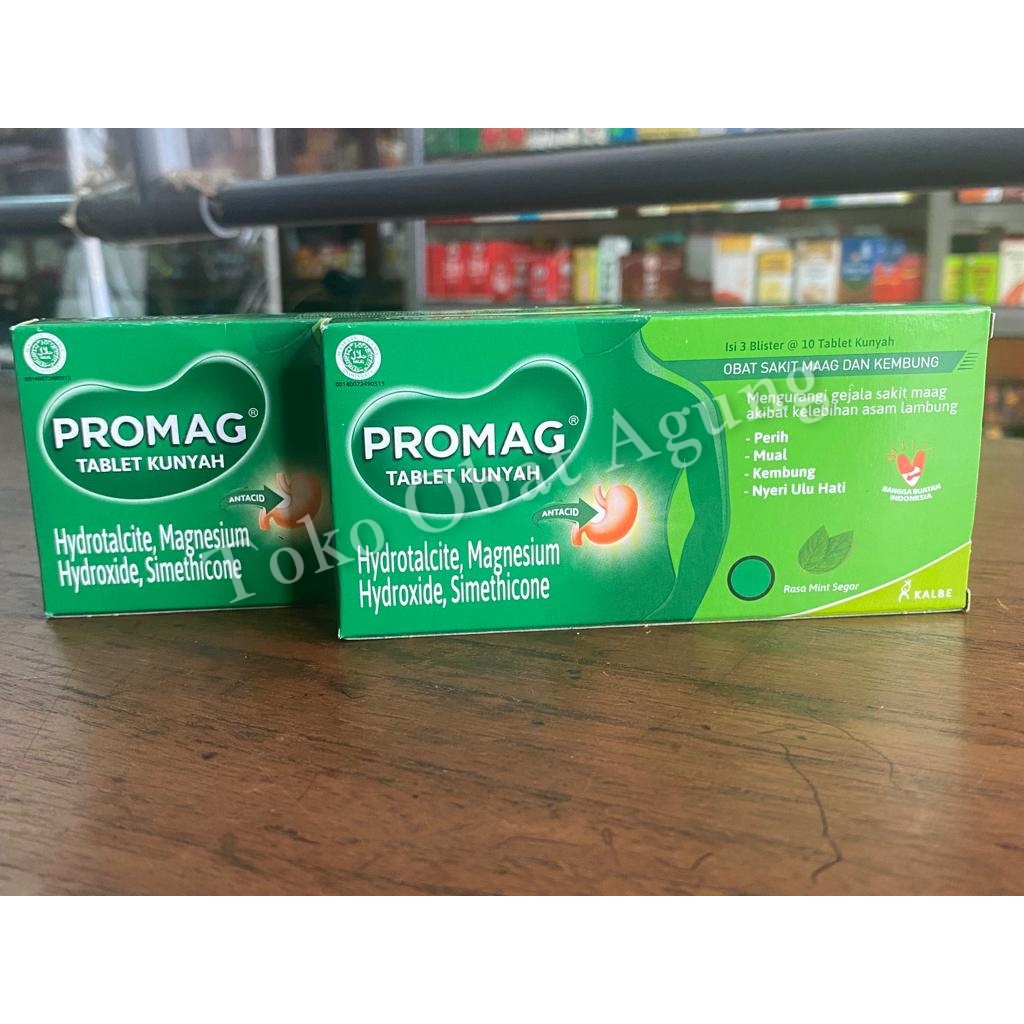 Promag tablet kunyah ( 1 Dus Isi 3 Strip). Mengatasi Sakit Maag, Mual, Pereda Asam Lambung Berlebiha