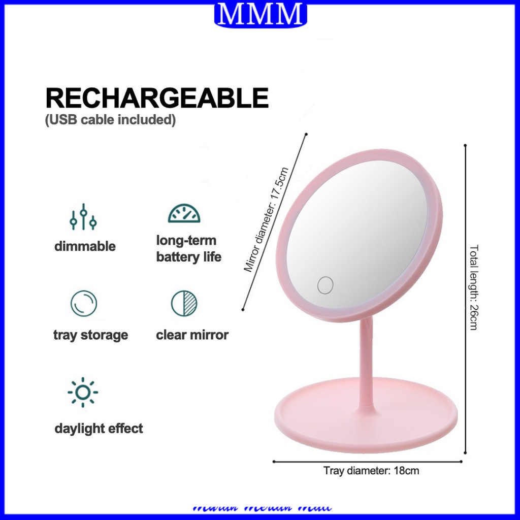 MMM Cermin LED Touch Sensor Bulat Kaca Rias Make Up Mirror Led Light Zoom Touch Screen Aesthetics Portable Design Import Murah