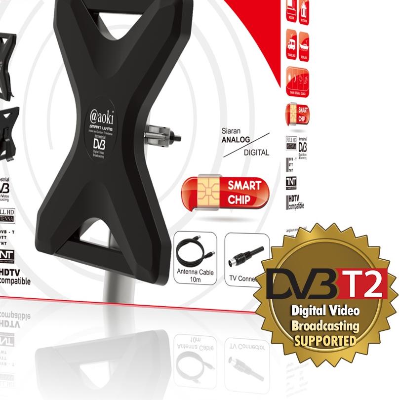 ○ AOKI Antena TV In/Outdoor Digital TV DVB-T2 dengan Booster dan Power Inserter ❋